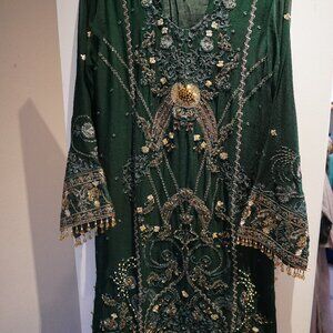 Bottle Green Dress - Laam.pk - Size Medium
